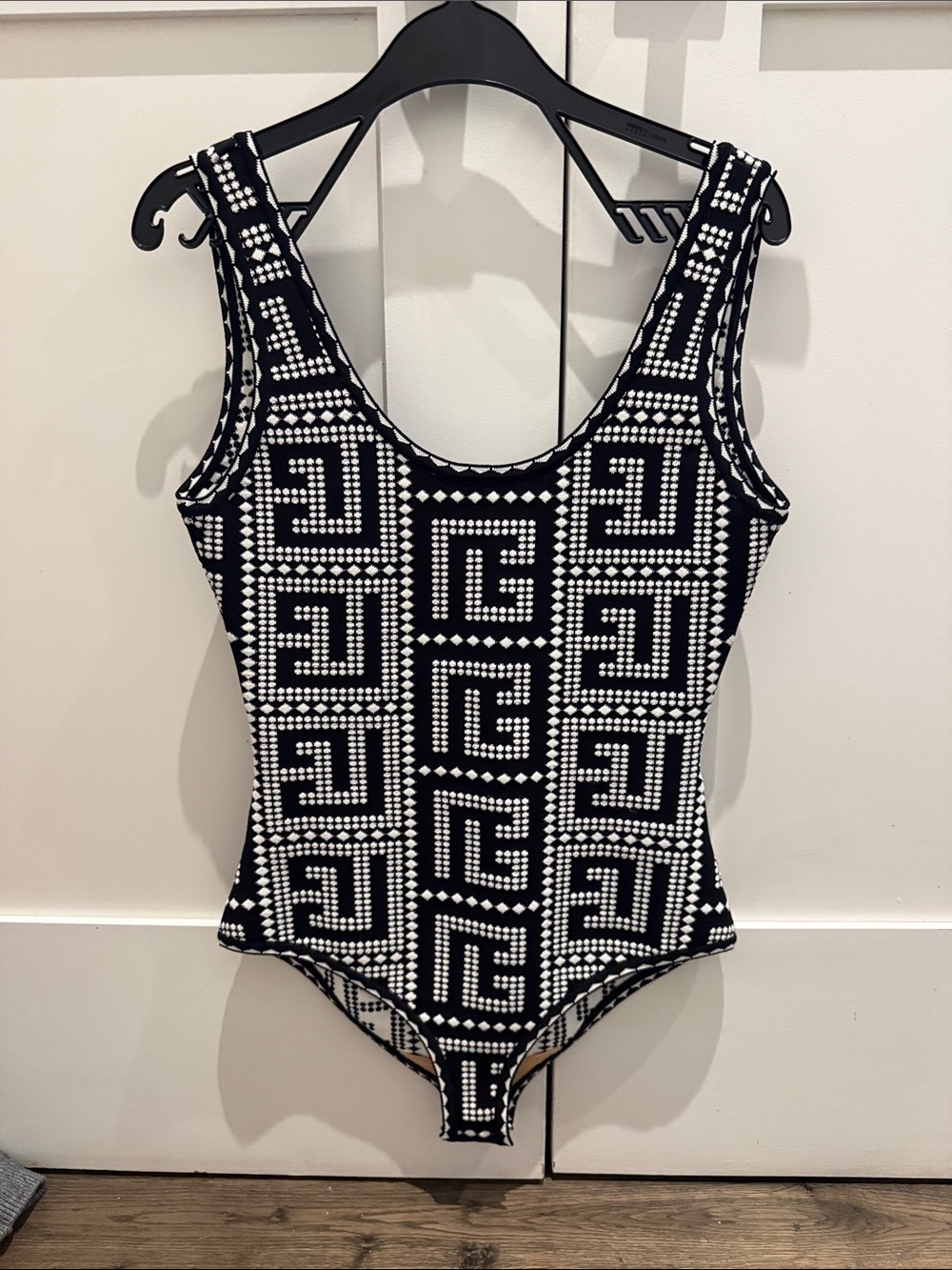 Balmain Black & White Geometric bodysuit